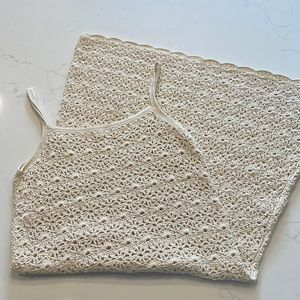 Cream crocheted bathing suit cover